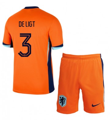 Holland Matthijs de Ligt #3 Hjemmebanesæt Børn EM 2024 Kort ærmer (+ korte bukser)